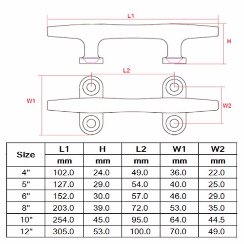 Stainless Steel 316 Marine Boat Hollow Open Base Cleat 